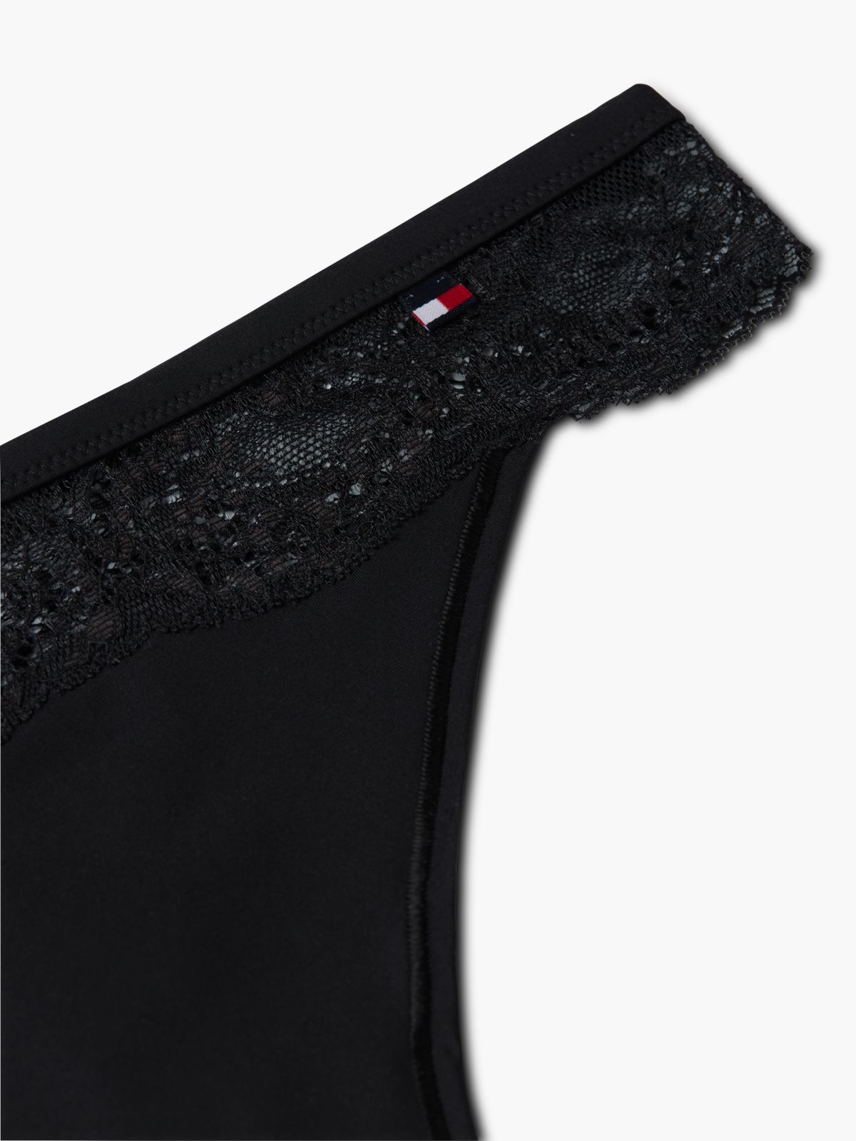 Lace Trim Microfibre Thong — Black