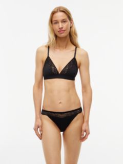 Lace Trim Microfibre Thong — Black 1