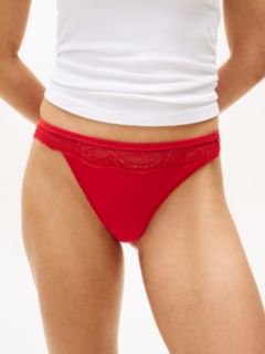 Lace Trim Microfibre Thong — Red 3