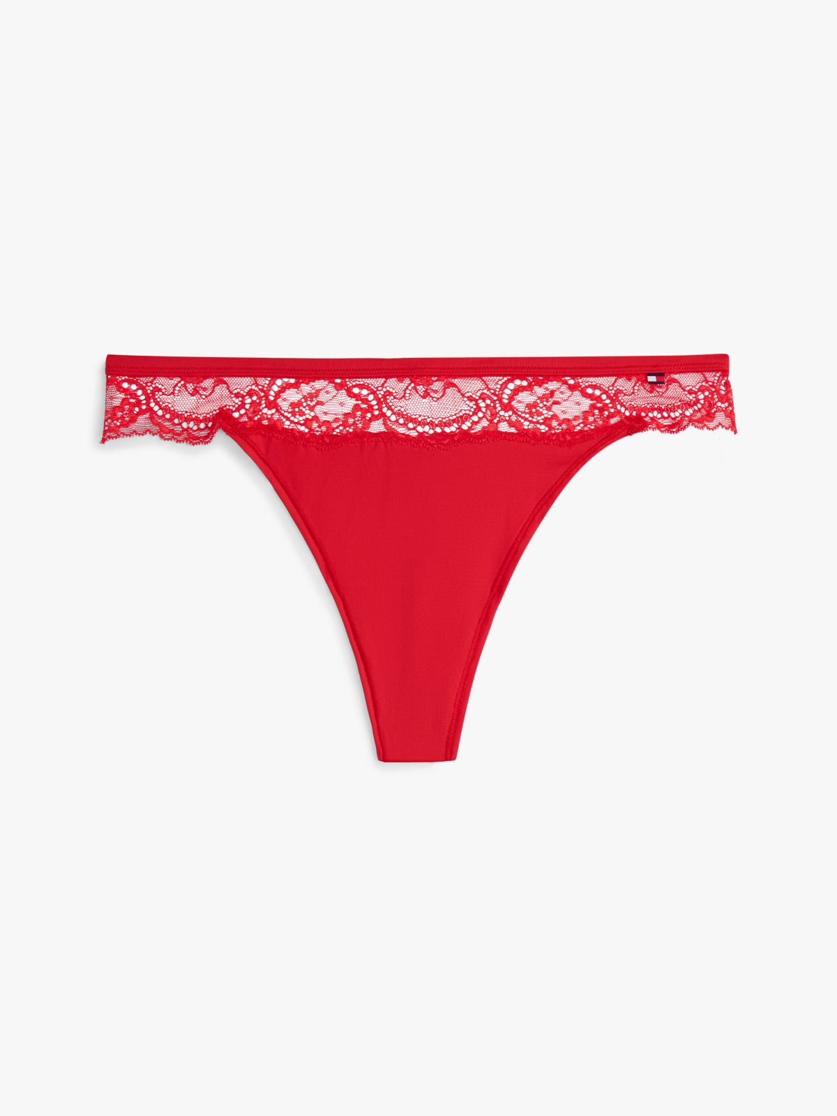 Lace Trim Microfibre Thong — Red