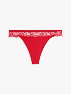 Lace Trim Microfibre Thong — Red 5