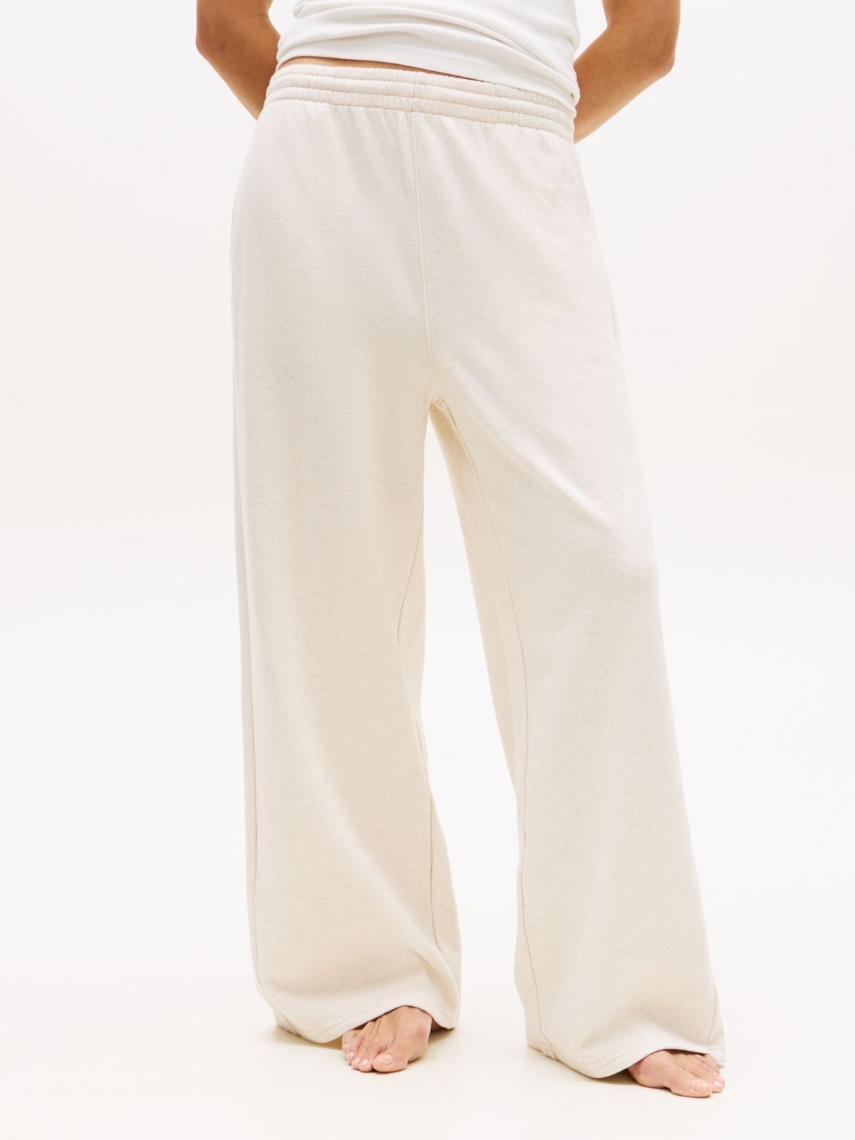 Essential Logo Wide Leg Lounge Trousers — Beige