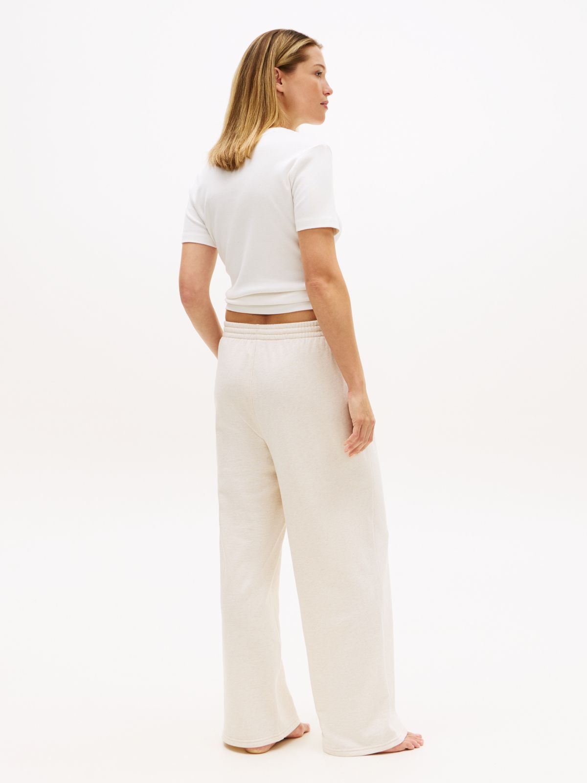 Essential Logo Wide Leg Lounge Trousers — Beige