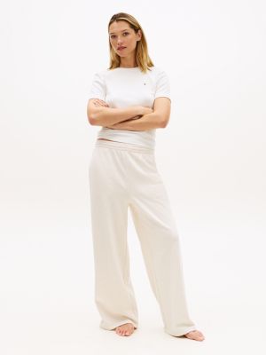 beige essential logo wide leg lounge trousers for women tommy hilfiger