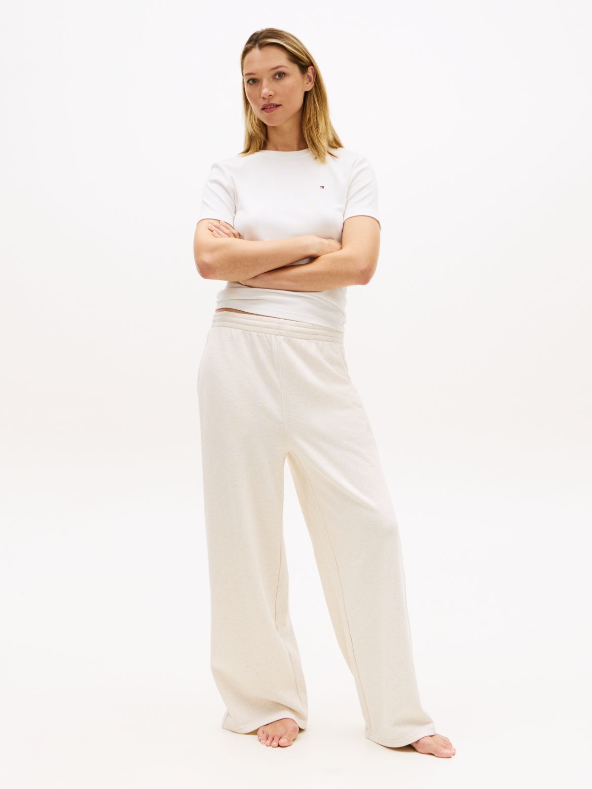 Essential Logo Wide Leg Lounge Trousers — Beige
