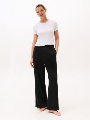black essential logo wide leg lounge trousers for women tommy hilfiger