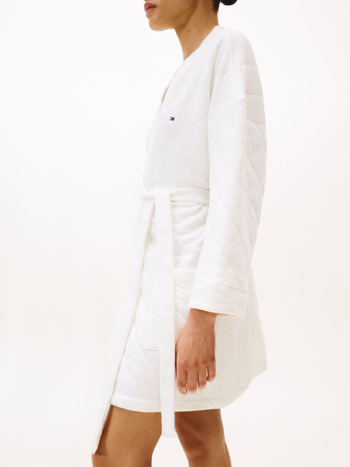 Essential Quilted Jacquard Jersey Robe — White