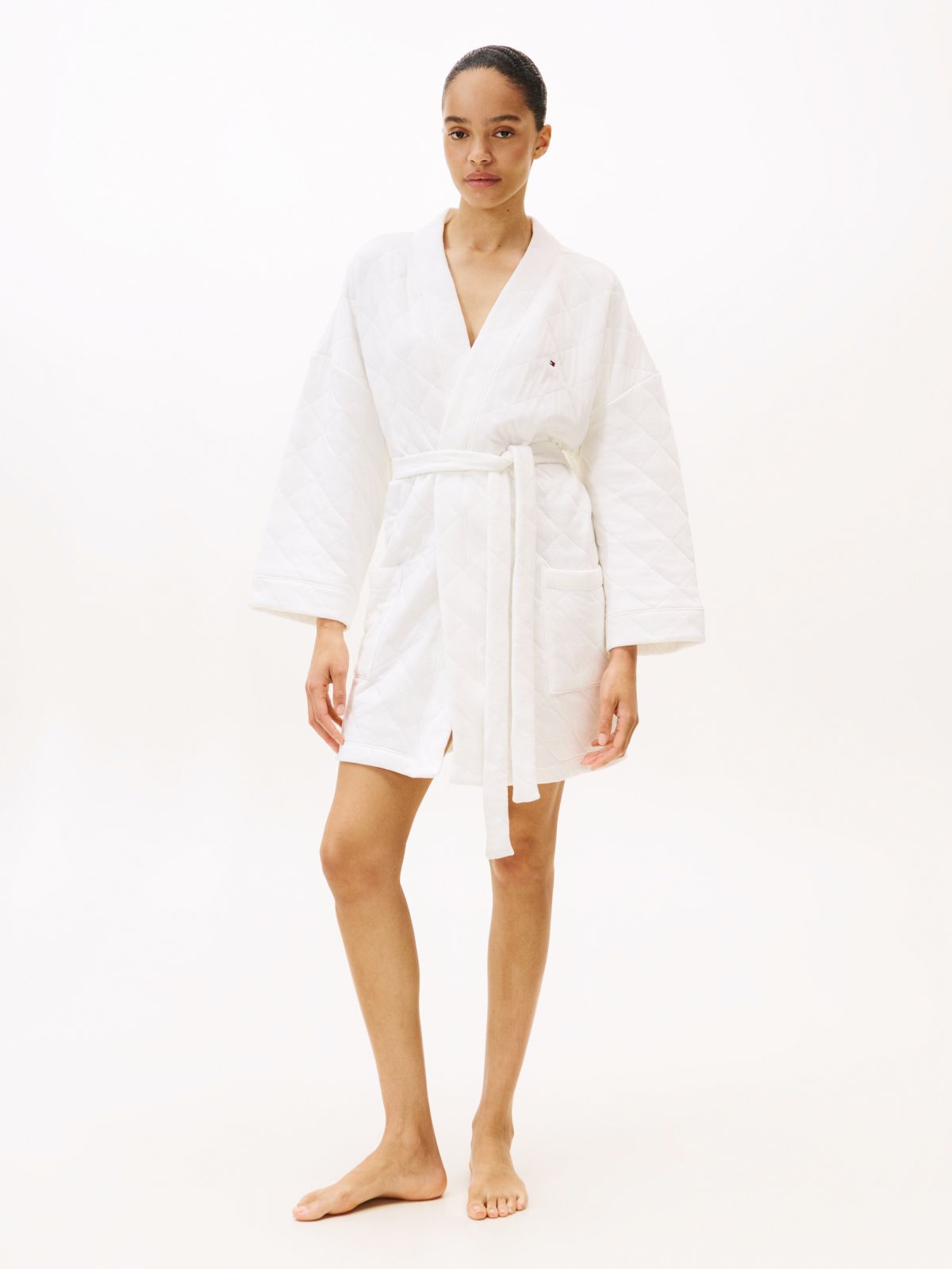Essential Quilted Jacquard Jersey Robe — White