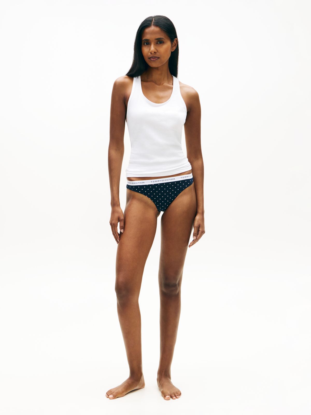 Print Repeat Logo Waistband Thong — Beige