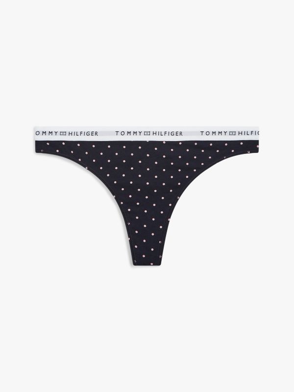 Print Repeat Logo Waistband Thong — Beige
