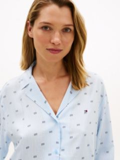 Essential Print Embroidery Relaxed Pyjama Shirt — Blue 2