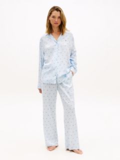 Essential Print Embroidery Relaxed Pyjama Shirt — Blue 3