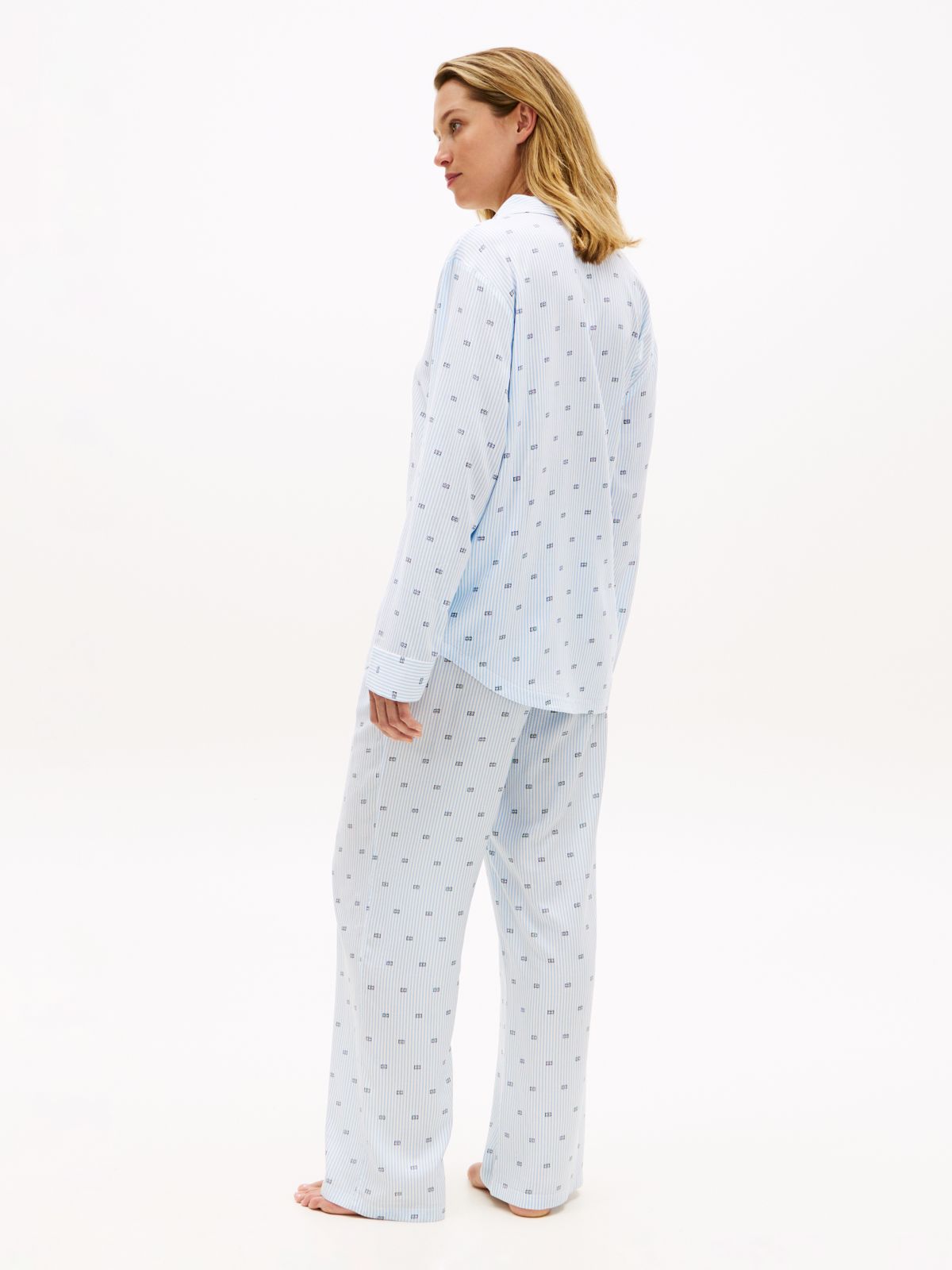 Essential Print Embroidery Relaxed Pyjama Shirt — Blue