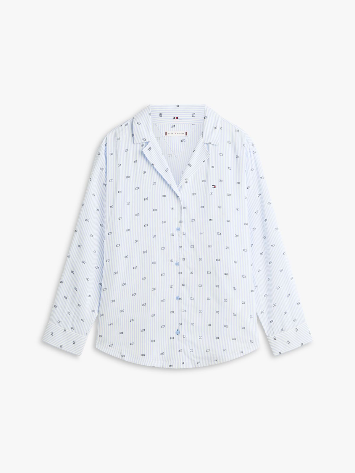 Essential Print Embroidery Relaxed Pyjama Shirt — Blue