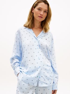 blue print flag embroidery pyjama shirt for women tommy hilfiger