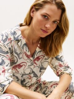 Essential Print Embroidery Relaxed Pyjama Shirt — Beige 2