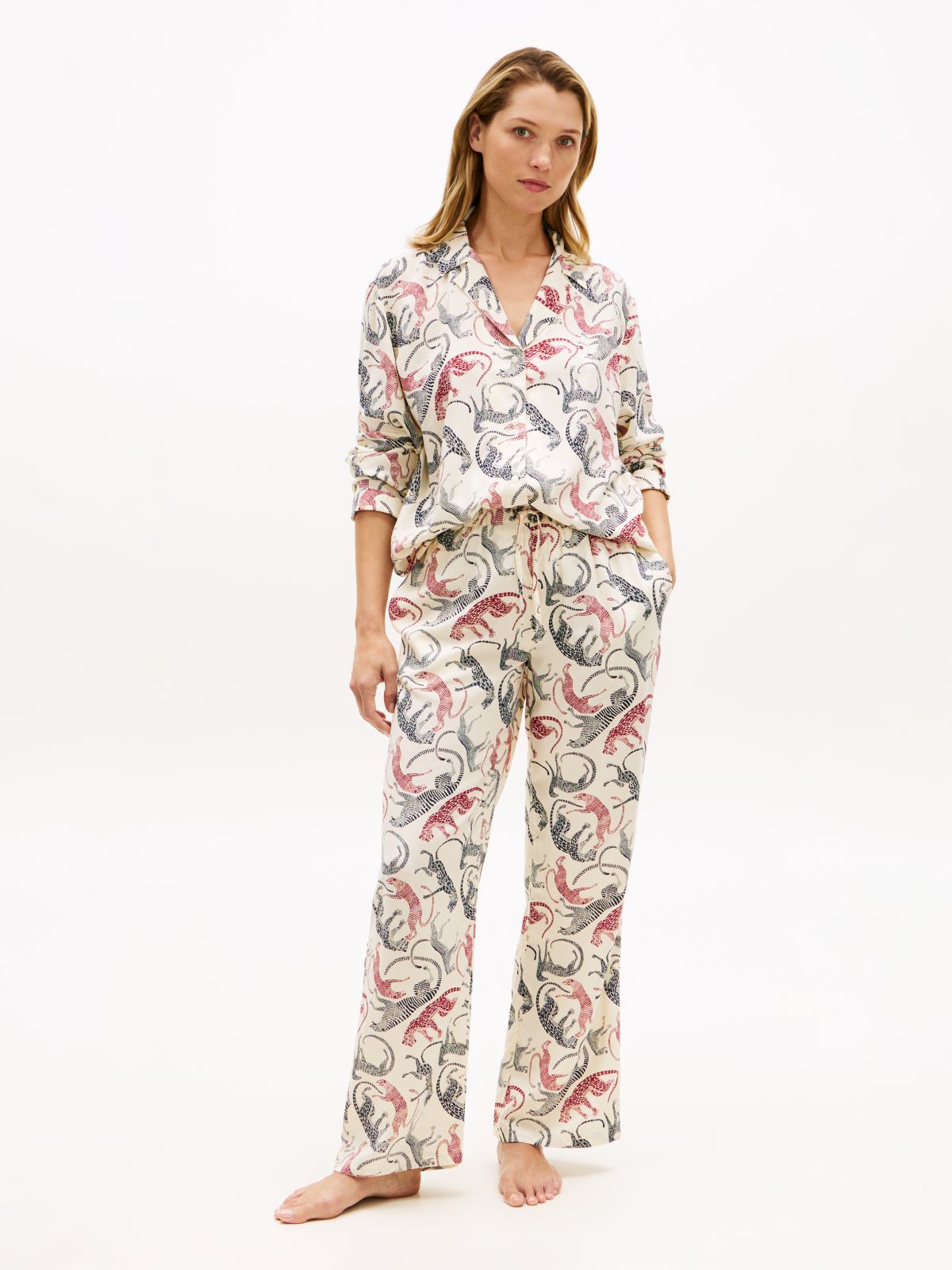 Essential Print Embroidery Relaxed Pyjama Shirt — Beige