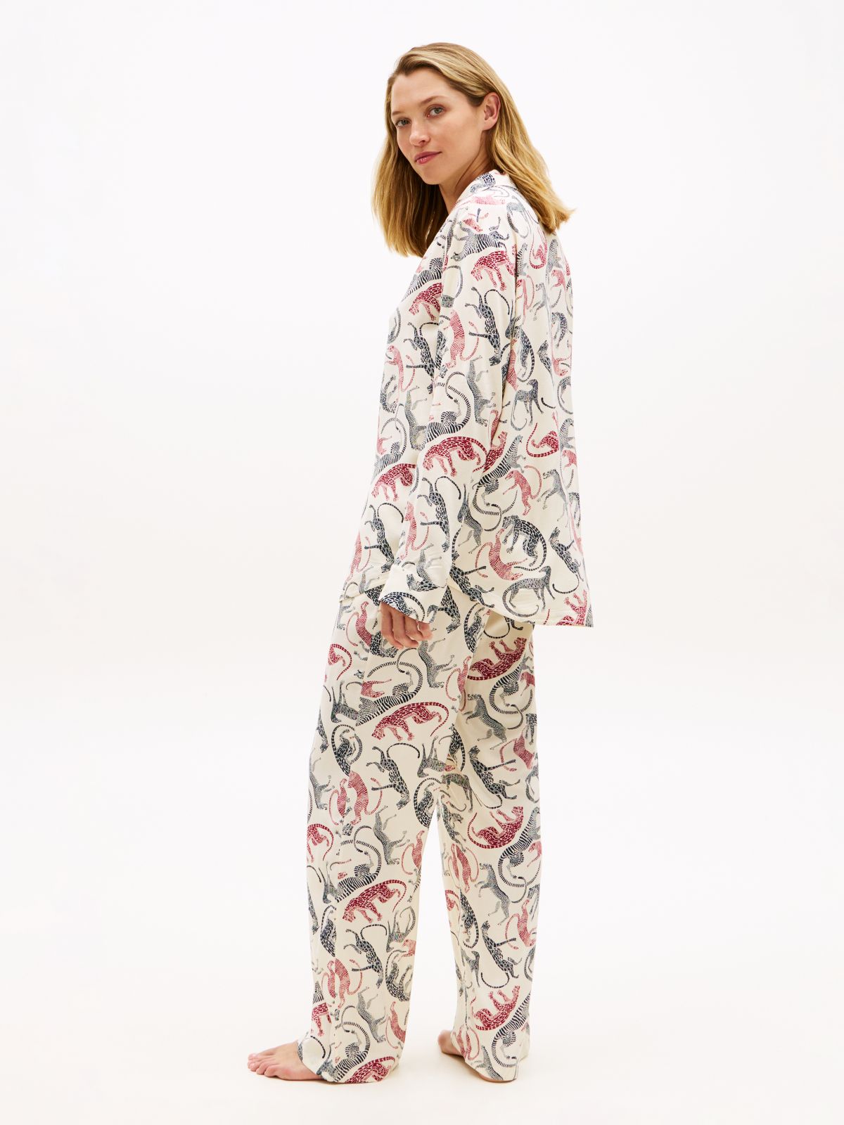 Essential Print Embroidery Relaxed Pyjama Shirt — Beige
