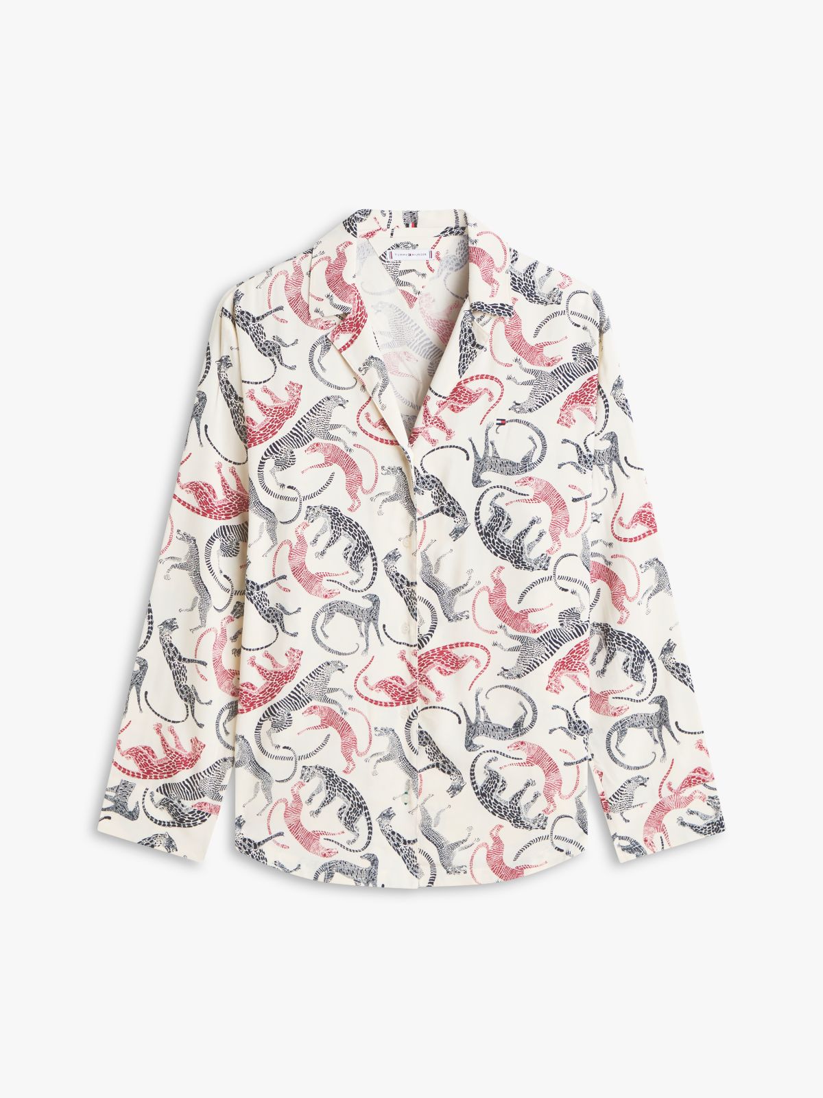 Essential Print Embroidery Relaxed Pyjama Shirt — Beige