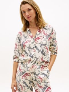 Essential Print Embroidery Relaxed Pyjama Shirt — Beige 1