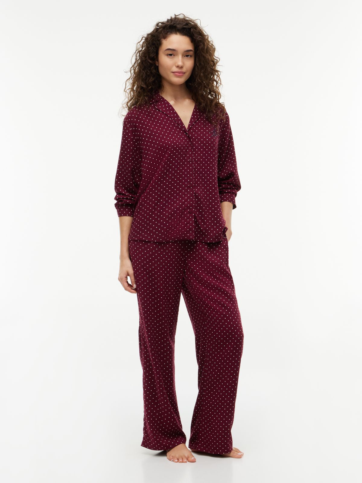 Essential Print Embroidery Relaxed Pyjama Shirt — Red