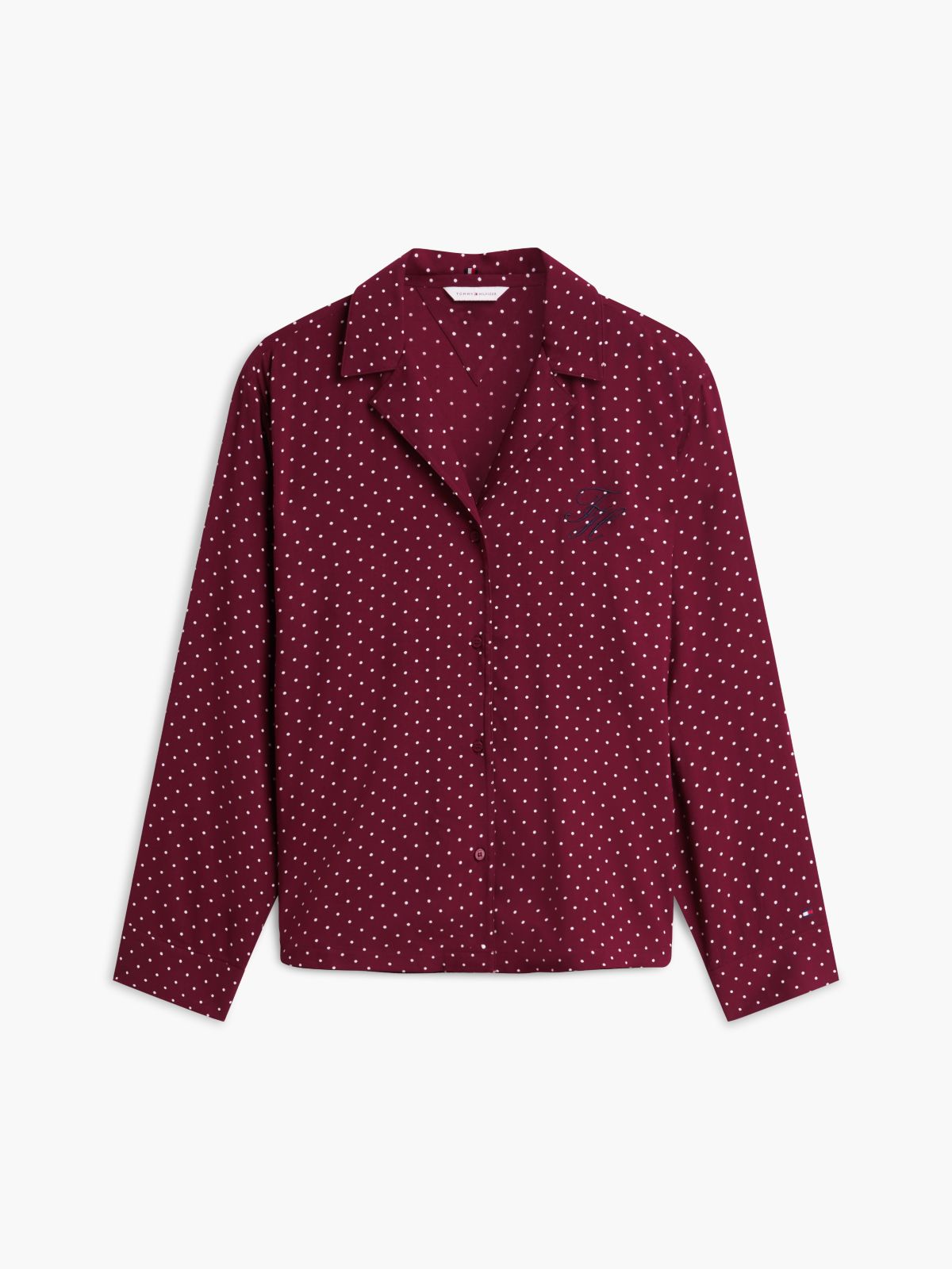 Essential Print Embroidery Relaxed Pyjama Shirt — Red