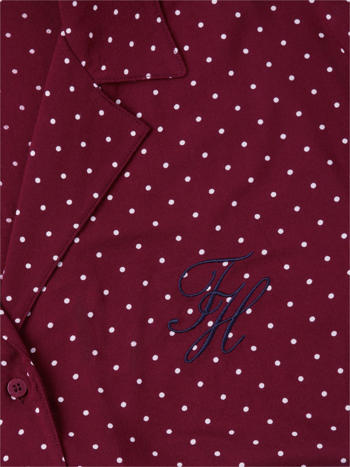 Essential Print Embroidery Relaxed Pyjama Shirt — Red