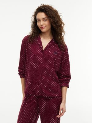 camisa de pijama relajada básica con estampado y bordado red de mujeres tommy hilfiger