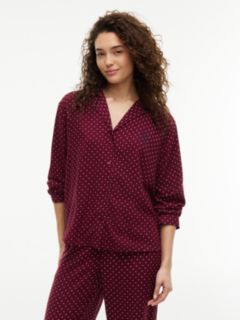 Essential Print Embroidery Relaxed Pyjama Shirt — Red 1