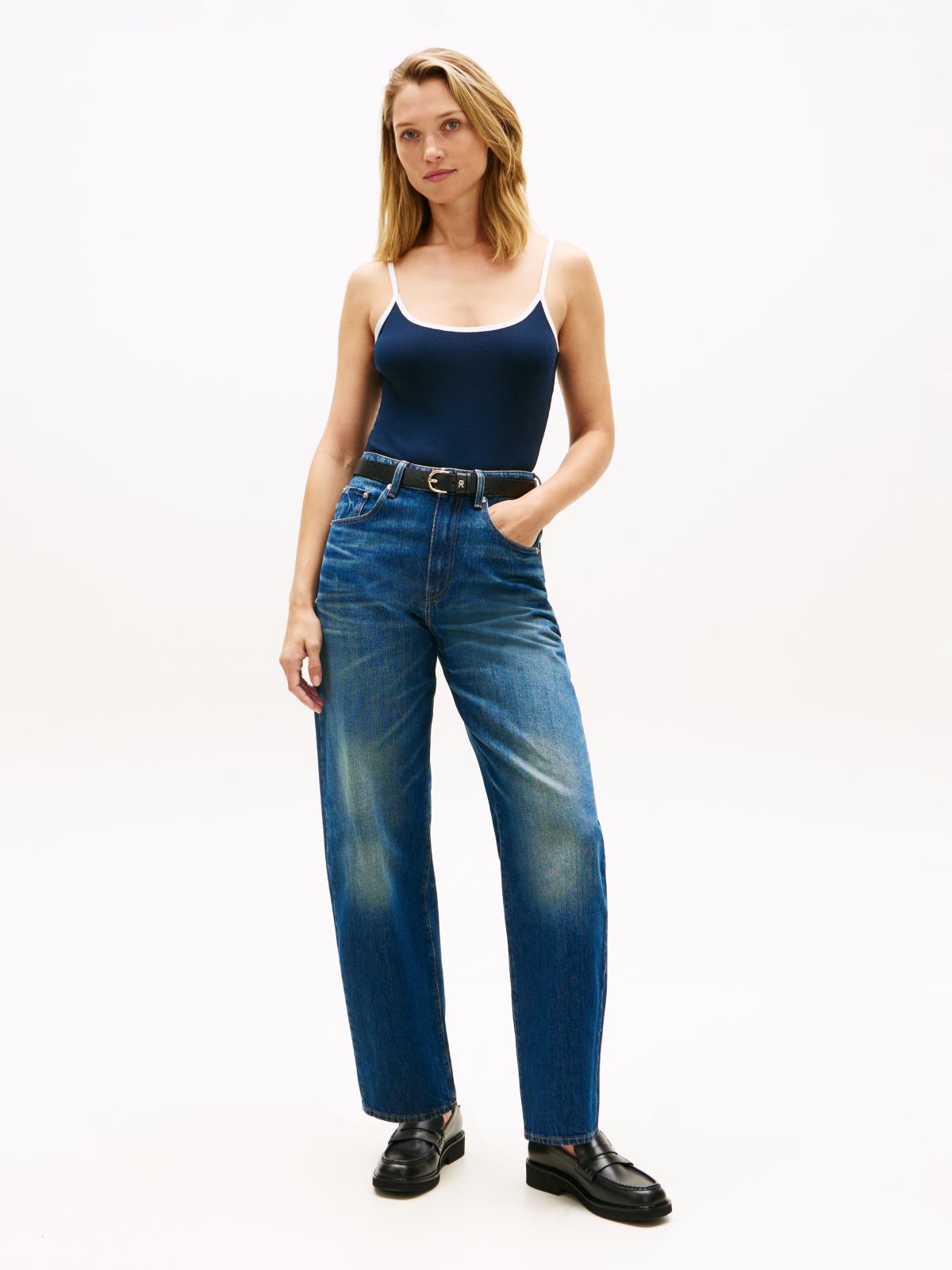 Heritage Logo Ribbed Scoop Back Bodysuit — Blue