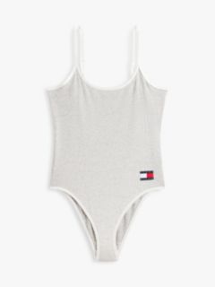 Heritage Logo Ribbed Scoop Back Bodysuit — Grey 5