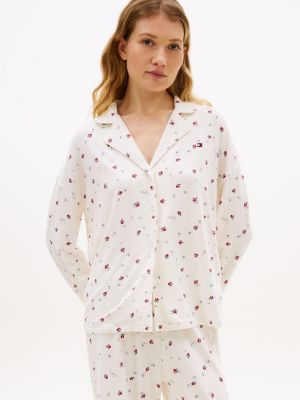 chemise de pyjama essential à motif beige pour femmes tommy hilfiger