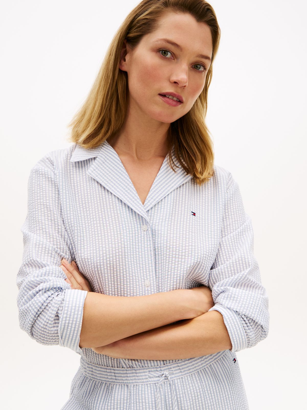 Essential Seersucker Pyjama Shirt — Blue