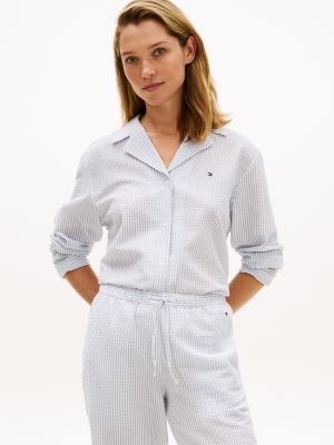 blue essential seersucker pyjama shirt for women tommy hilfiger