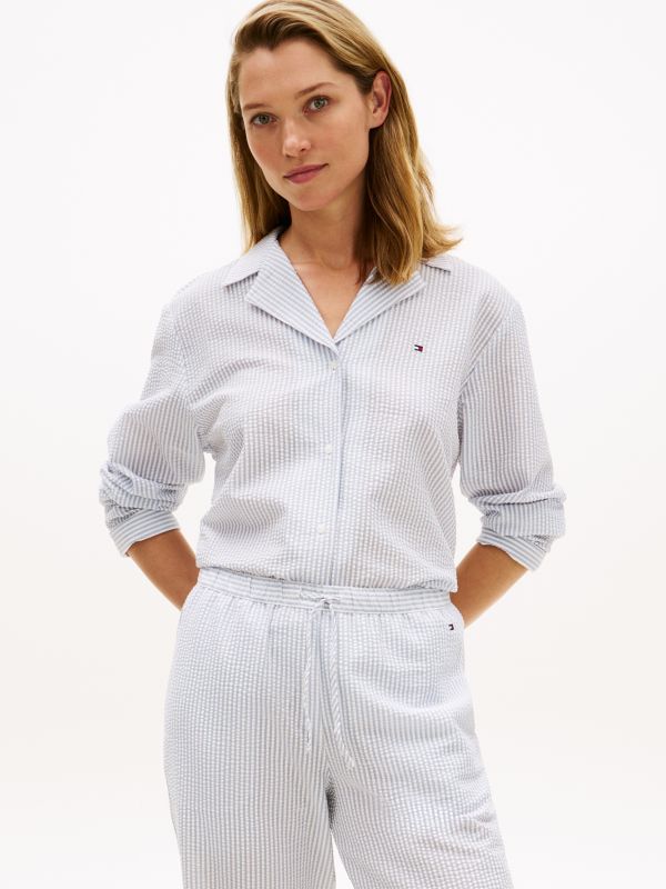 Essential Seersucker Pyjama Shirt — Blue
