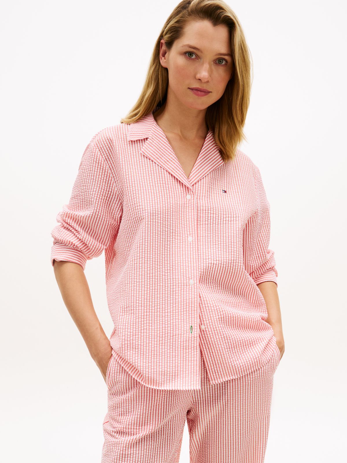 Essential Seersucker Pyjama Shirt — Red