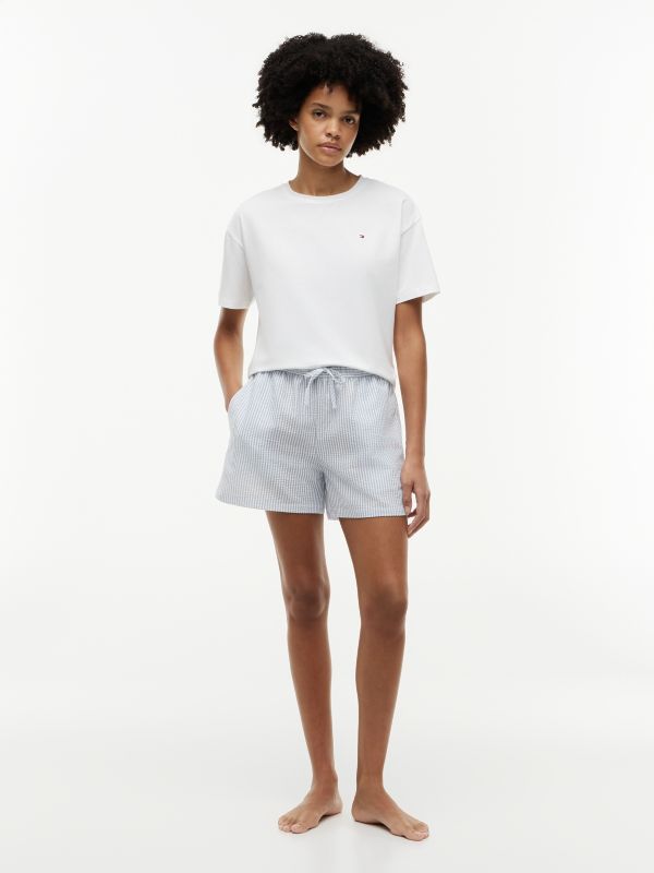 Essential Seersucker T-Shirt And Shorts Pyjama Set — Beige