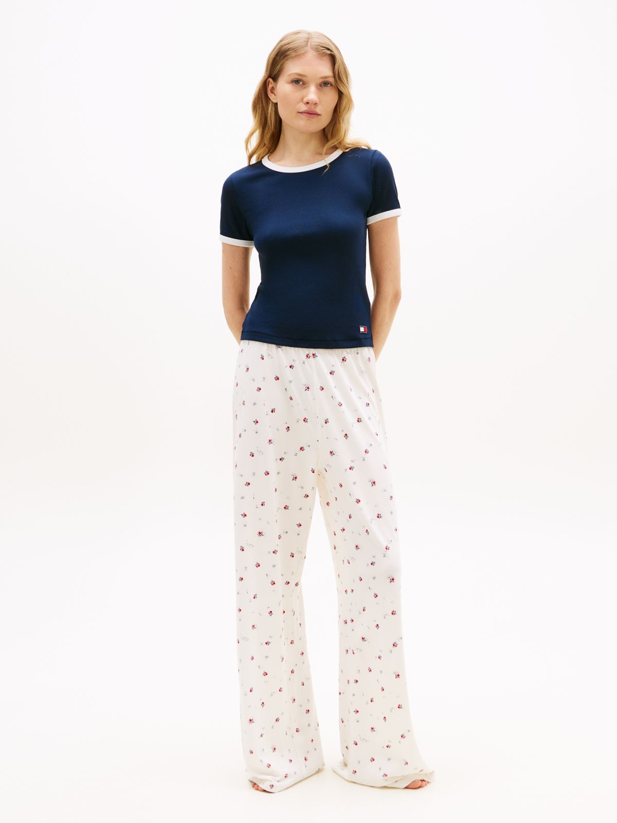 Heritage Contrast Trim Ribbed Lounge T-Shirt — Blue