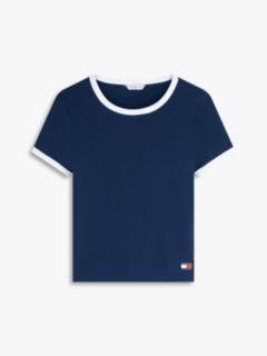 Heritage Contrast Trim Ribbed Lounge T-Shirt — Blue 5