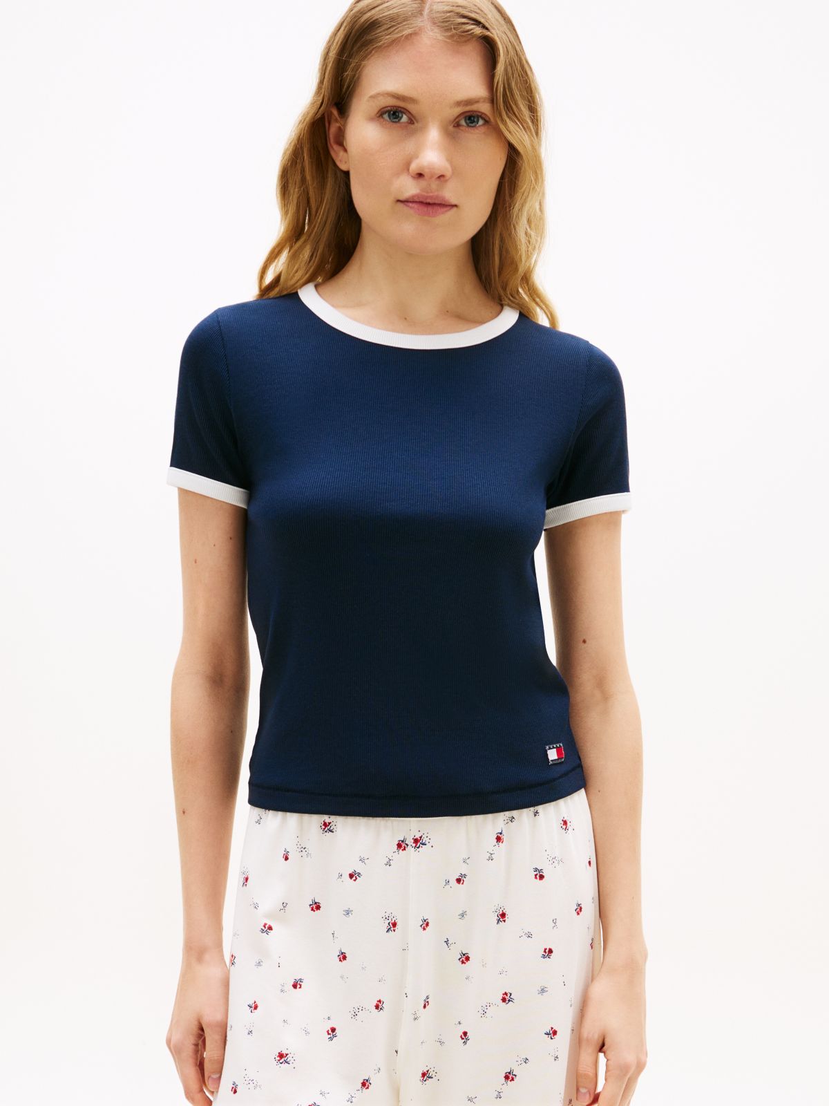 Heritage Contrast Trim Ribbed Lounge T-Shirt — Blue