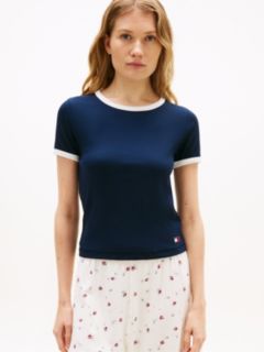 Heritage Contrast Trim Ribbed Lounge T-Shirt — Blue 1