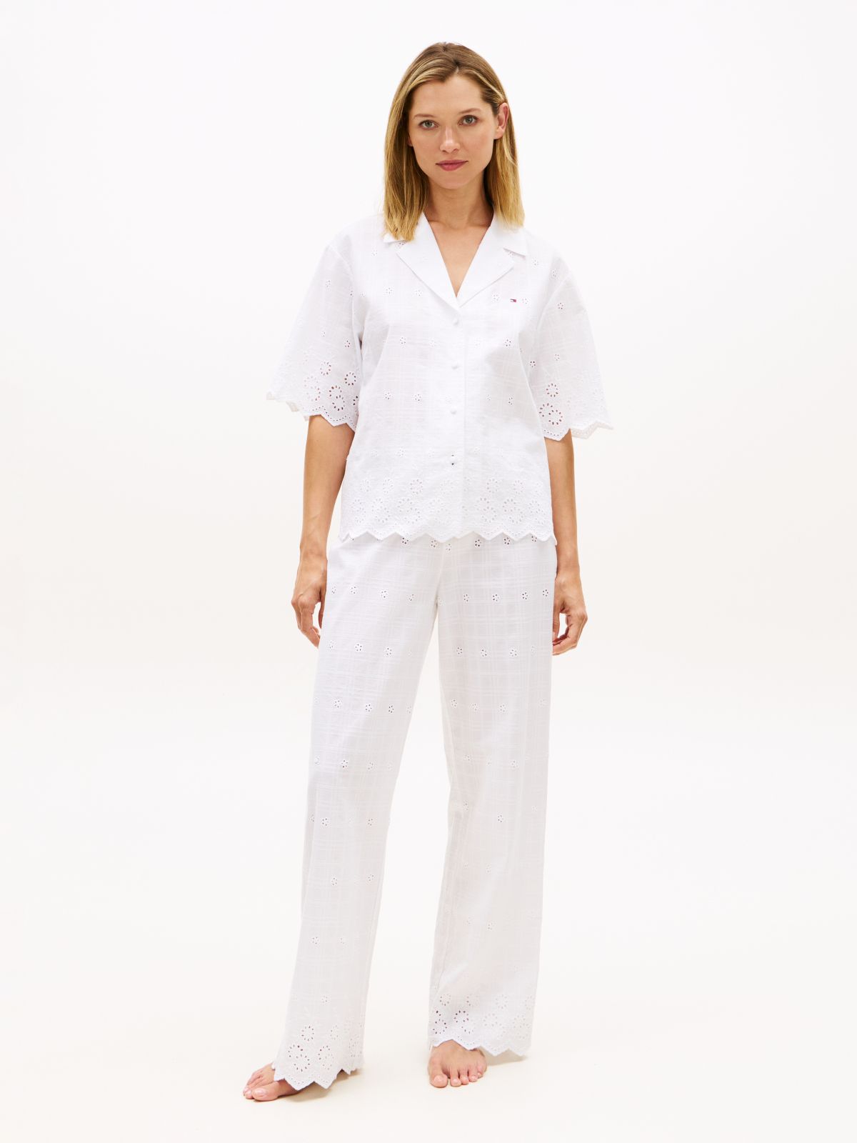 Essential Broderie Anglaise Pyjama Shirt — White