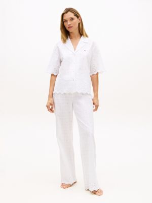 white essential broderie anglaise pyjama bottoms for women tommy hilfiger