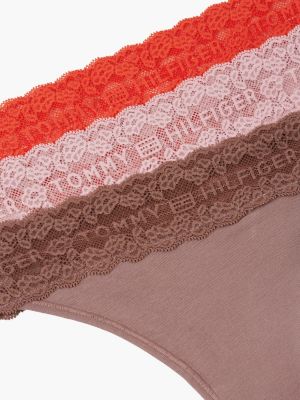 wit set van 3 tanga-strings met kanten logoband voor dames - tommy hilfiger