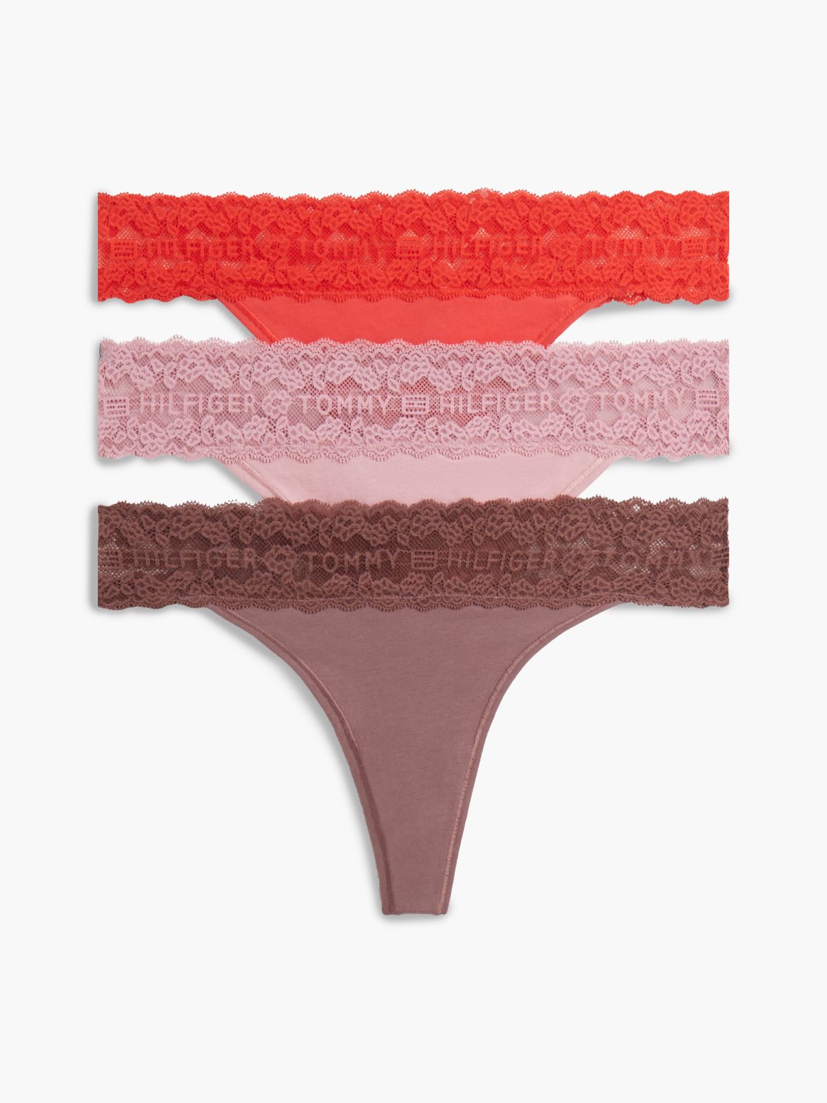 3-Pack Logo Lace Trim Tanga Thongs — White