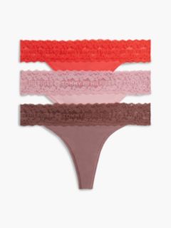 3-Pack Logo Lace Trim Tanga Thongs — White 1