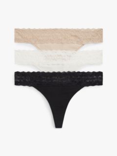 3-Pack Logo Lace Trim Tanga Thongs — Beige 1