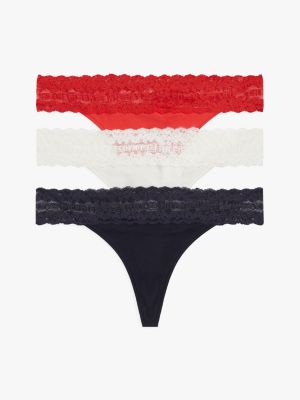 red 3-pack ditsy lace tanga thong for women tommy hilfiger