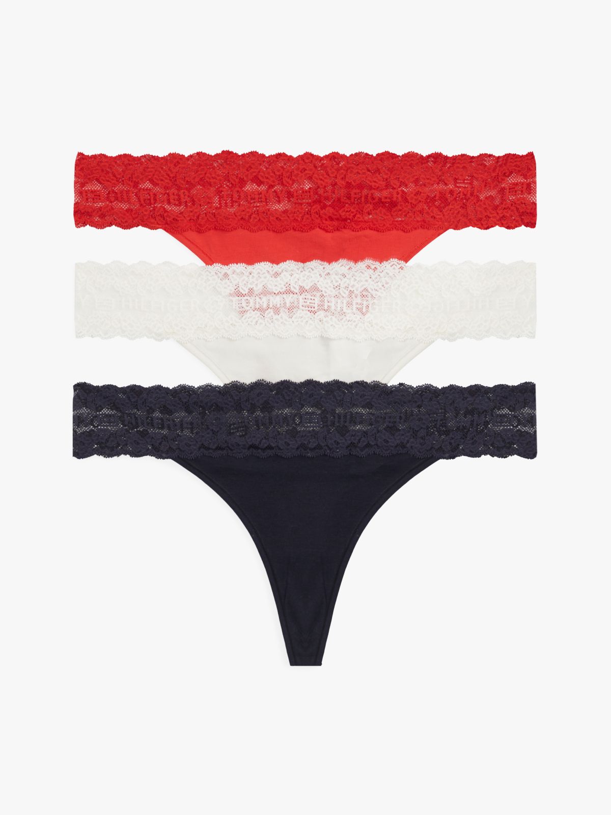 3-Pack Logo Lace Trim Tanga Thongs — Red