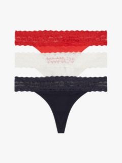 3-Pack Logo Lace Trim Tanga Thongs — Red 1